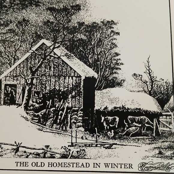Currier & Ives "The Old Homestead in Winter" Black & White Decorative Tile - Picture 2 of 4